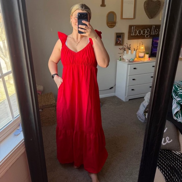 Universal Thread Red Ruffle-Shoulder Maxi Dress - Picture 1 of 4
